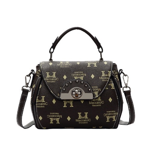 Print Body Rounded Edges Leather Handbag