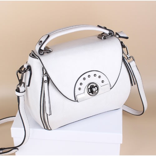 Off White Design Rounded Edges Leather Handbag