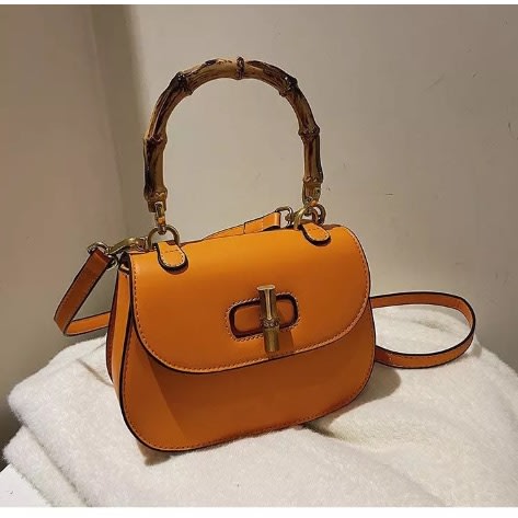 Acrylic Bamboo-like Design Handle Leather Handbag - Orange