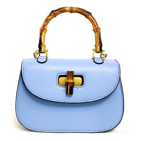 Acrylic Bamboo-like Design Handle Leather Handbag - Blue