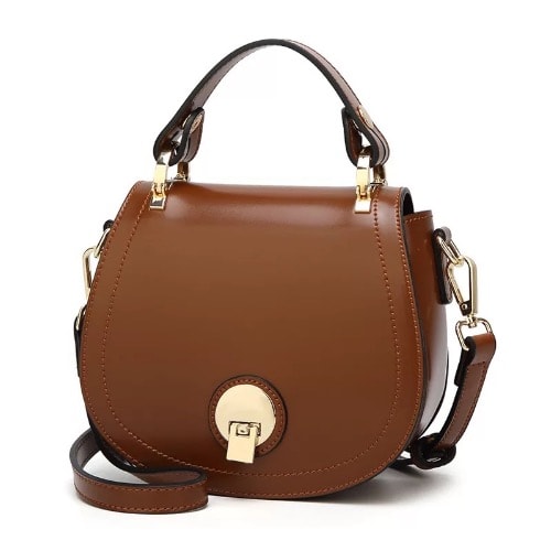 Unbranded Round Leather Handbag - Brown