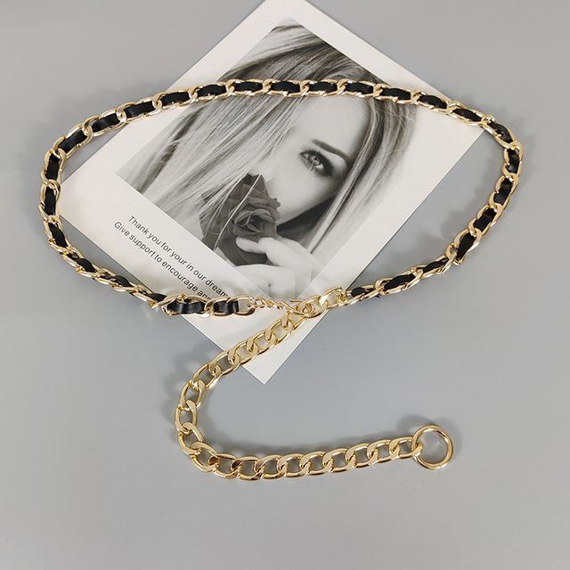 Gold Chain Belt Elastic Silver Metal Waist Belts For Women Ceinture Femme Stretch Cummerbunds Ladies Coat Ketting Riem Waistband(#leather Chain Gold)