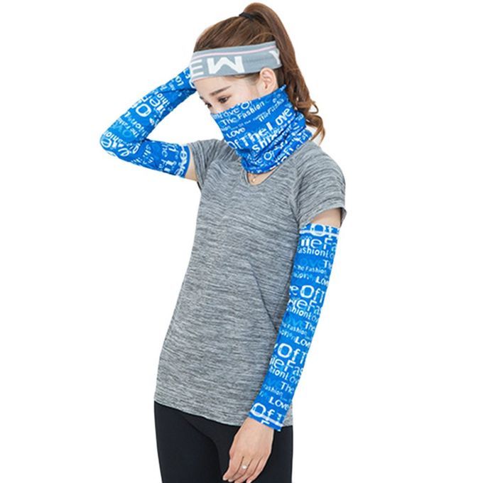 Outdoor Riding Hiking Seamless Face Cover Sunscreen Arm Sleeve / Scarf Set Blue