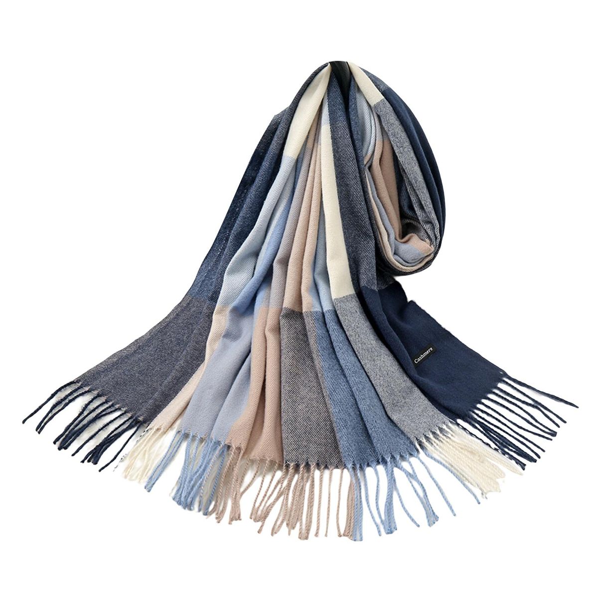 Women Scarf Windproof Long Thermal Scarf Navy and Blue
