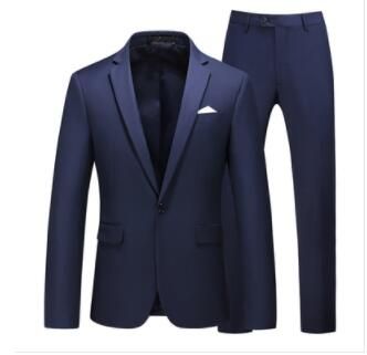 (Navy Blue)Red Formal Suit 2 Piece Sets For Men Wedding Party Dress Coat And Pants Big Size Terno Masculino Black White Blue Costume Homme MAA