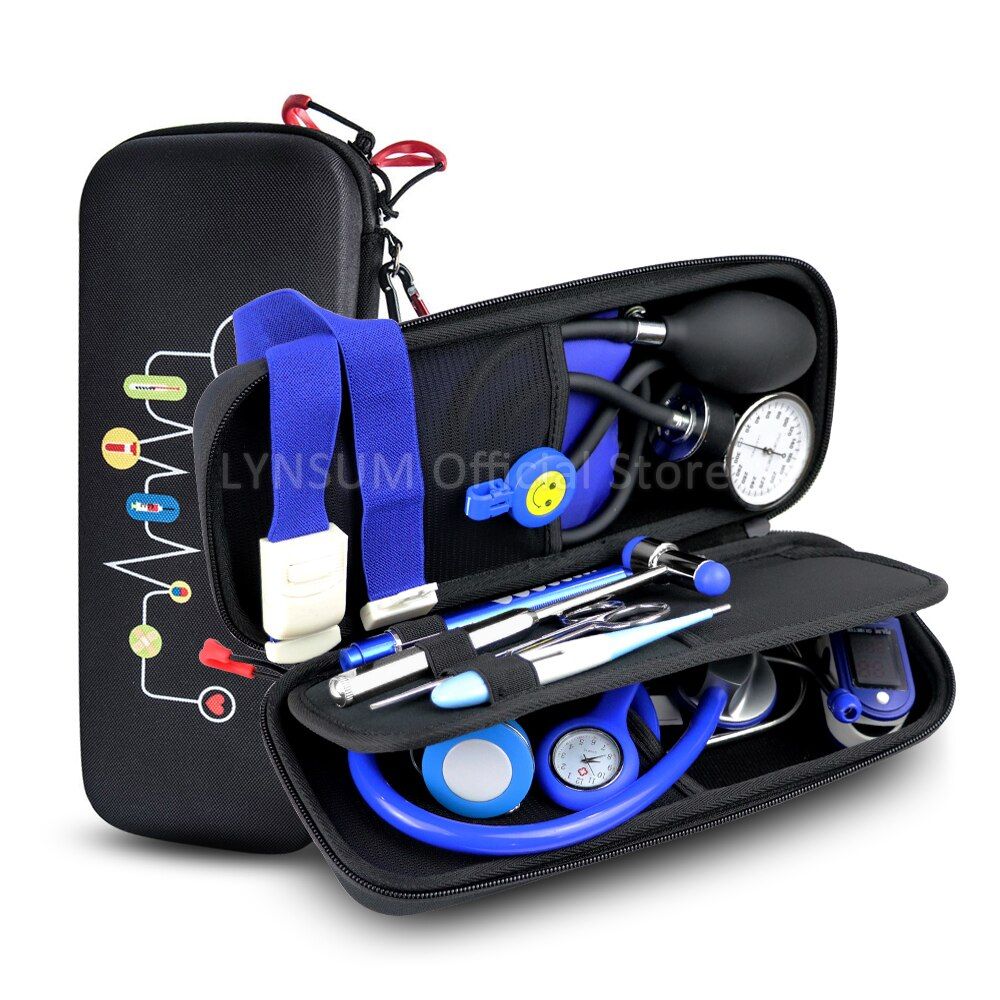 12PCS Medical Storage Kit Health Bag  Stethoscope Manometer Reflex Hammer First Aid Tourniquet Penlight Thermometer Set