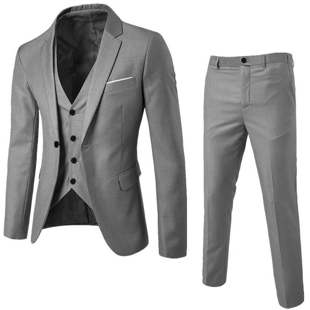 (Gray)Male Suit Sets Slim 3-piece Suit Business Formal Wedding Suits For Men Party Jacket Two Piece Pants Men Clothes Droshipping MAA
