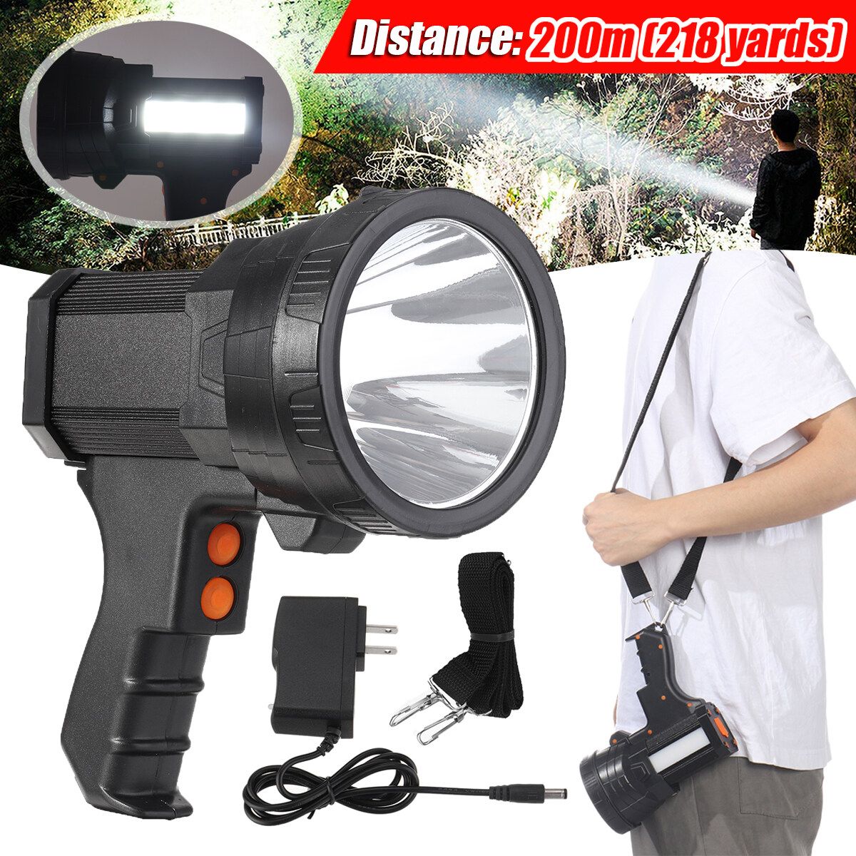 LED Night Bright Flashlight Spotlight Torch Rechargeable Camping Hiking Riding 9000mAh Battery