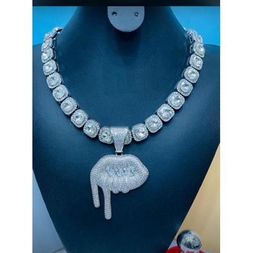 Sophisticated Iced 2 In 1 Set Of Cuban Chain With Pendant Silver
