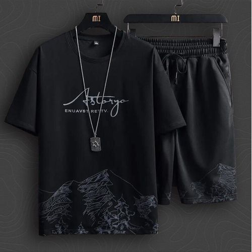 2 In 1 Men's Short Sleeve Shorts Casual Set-Black