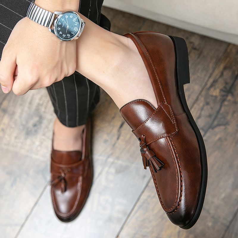 EUR Size 38-46 Fashion Brown Wedding Shoes Men Office Shoes Male Tassel Leather Shoes
