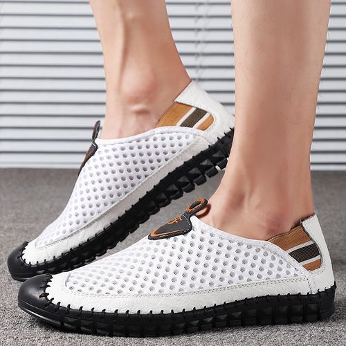 Summer Men's Mesh Loafers Slip On Shoes For Male White