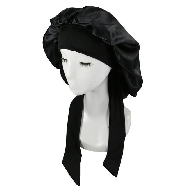 Women Satin Solid Night Sleep Cap Hair Care Bonnet Nightcap For Women Men Unisex Bonnet De Nuit Shower Turban(#Black)