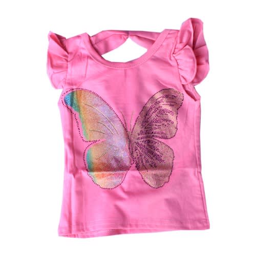Short Sleeve Round Neck Top For Girls -pink