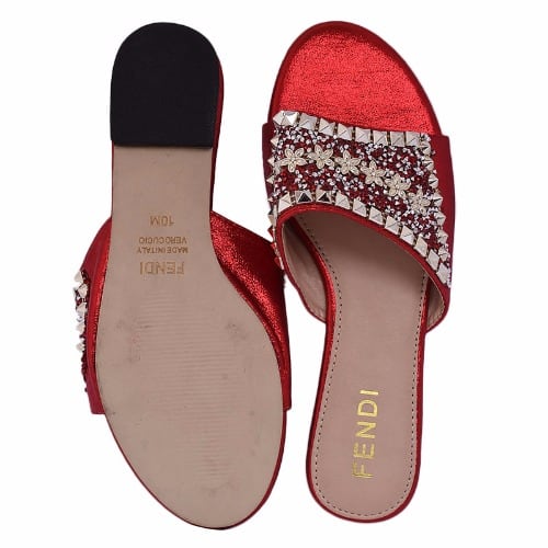 Women's Heeled Slippers - Red