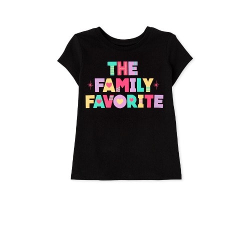 Girls Glitters Family Favourite Graphic Top- Black
