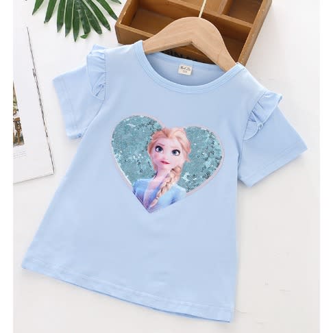 3d Glittery Frozen Girl Top - Blue