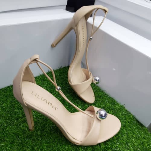 Heeled Sandal with Crystals - Nude