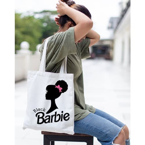 Black Barbie Design Tote Bag - 16 x 12 inches