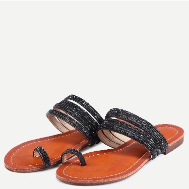 Black Glittery Flip Flat Slippers