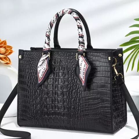 Crocodile Skin Bag - Black
