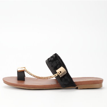 Black Leopard Chain Flip Slippers