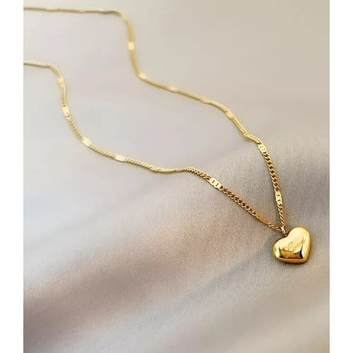 Stainless Steel Necklace With Love Pendant- Gold