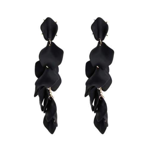 Black Vintage Multi- Layer Tassel Rose Petals Drop Earring