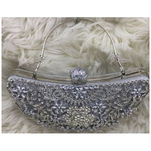 Crystal Metallic Clutch Purse - Silver