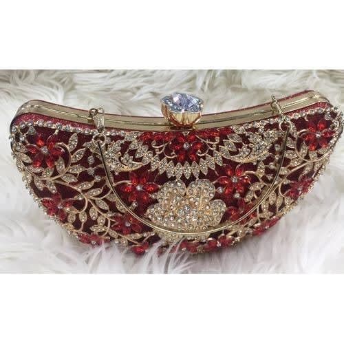 Crystal Metallic Clutch Purse - Wine Red