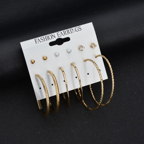 6 In 1 Studs And Hoops Earrings- Gold