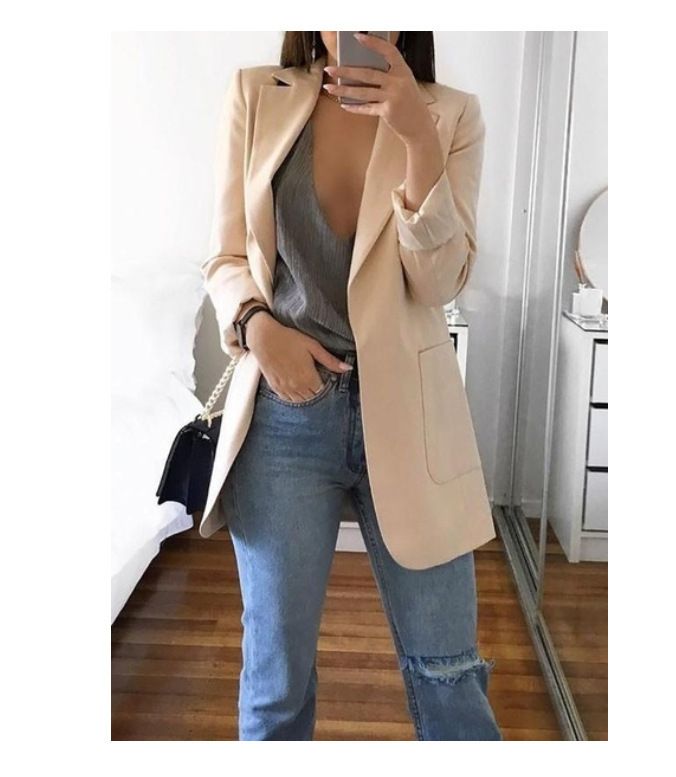 （Apricot）Outwear Slim Coats Office Ladies B Work