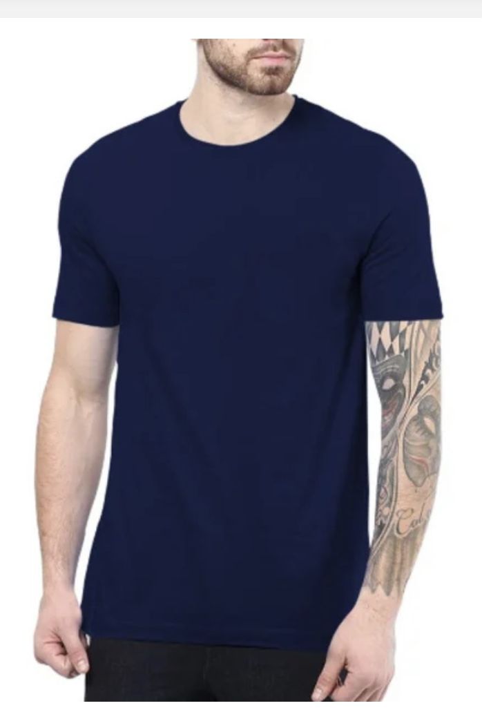 High Quality Plain Navy Blue Round Neck T - Shirt