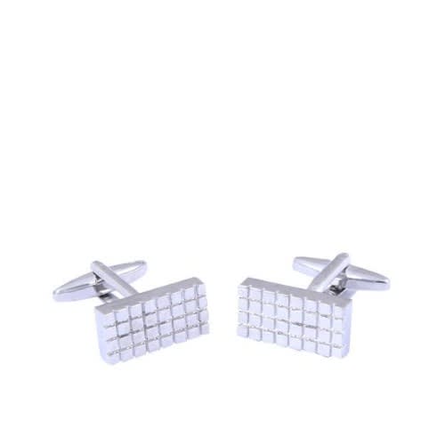 Rectangular Striped Cufflinks - Silver- Mc-3993