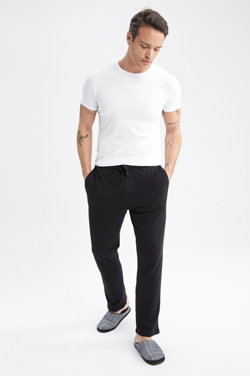 Man Casual Regular Fit Homewear Knitted Bottoms - Black