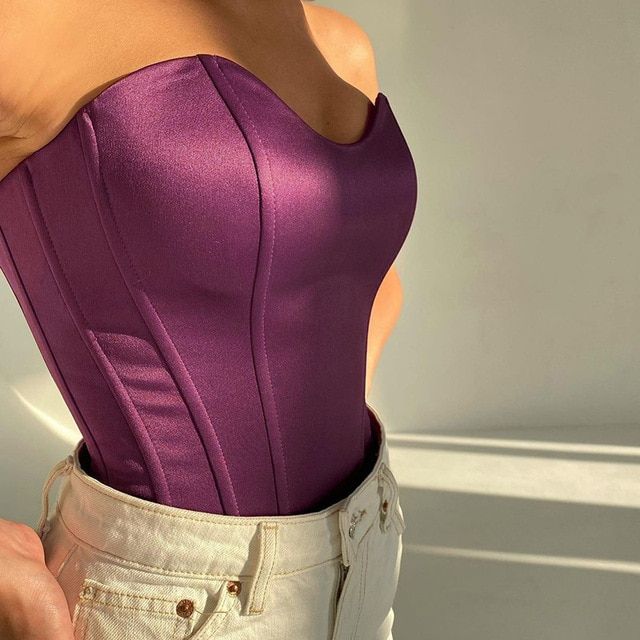 Tawnie Y2k Satin Tube Corset Crop Women Sexy V Neck Sleeveless Backless Camis