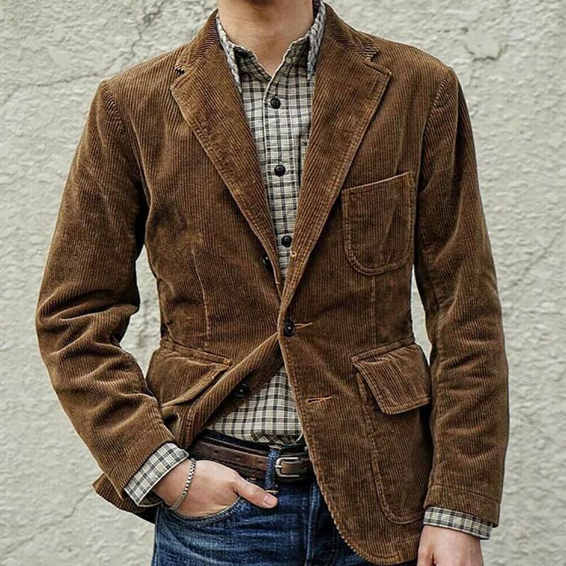 Men's Coat Corduroy Casual Suits With Shoulder Pads High-Quality-Brown