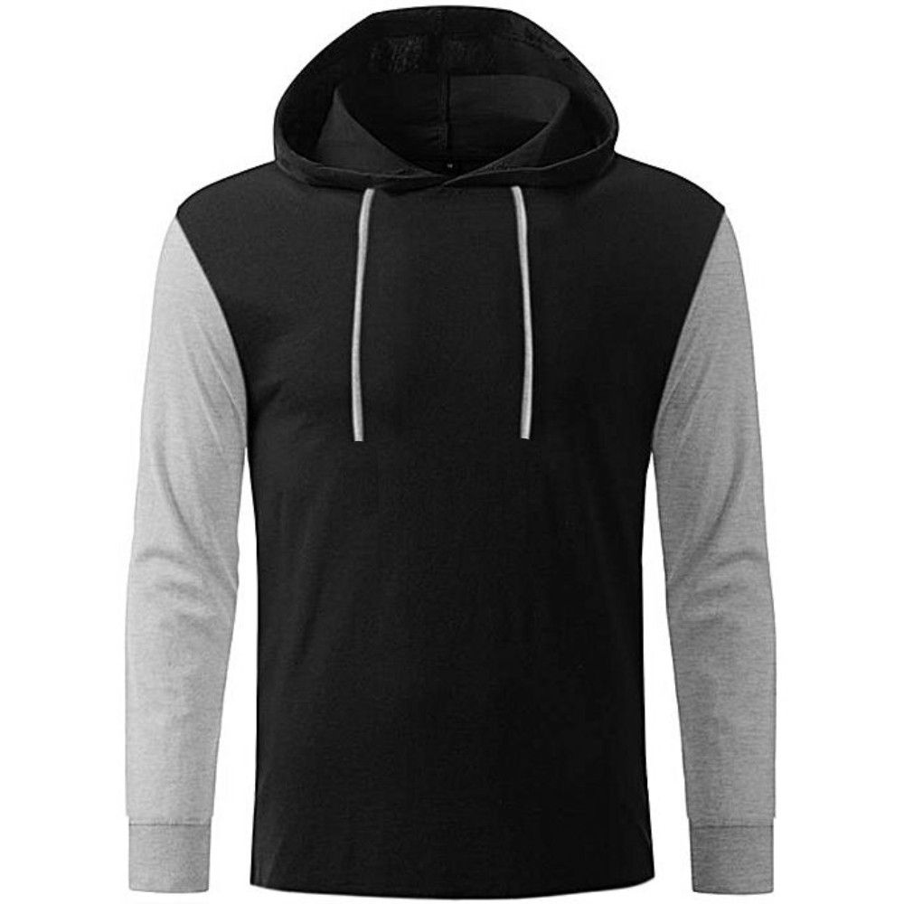 Long Sleeve Hooded T-Shirt- Black & Grey