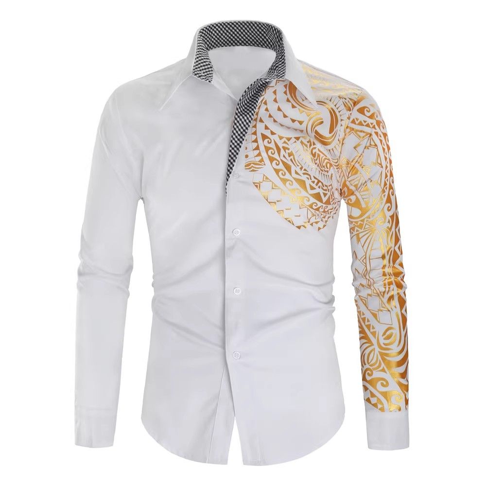 Luxury Gold Black Shirt Men  Slim Fit Long Sleeve Camisa