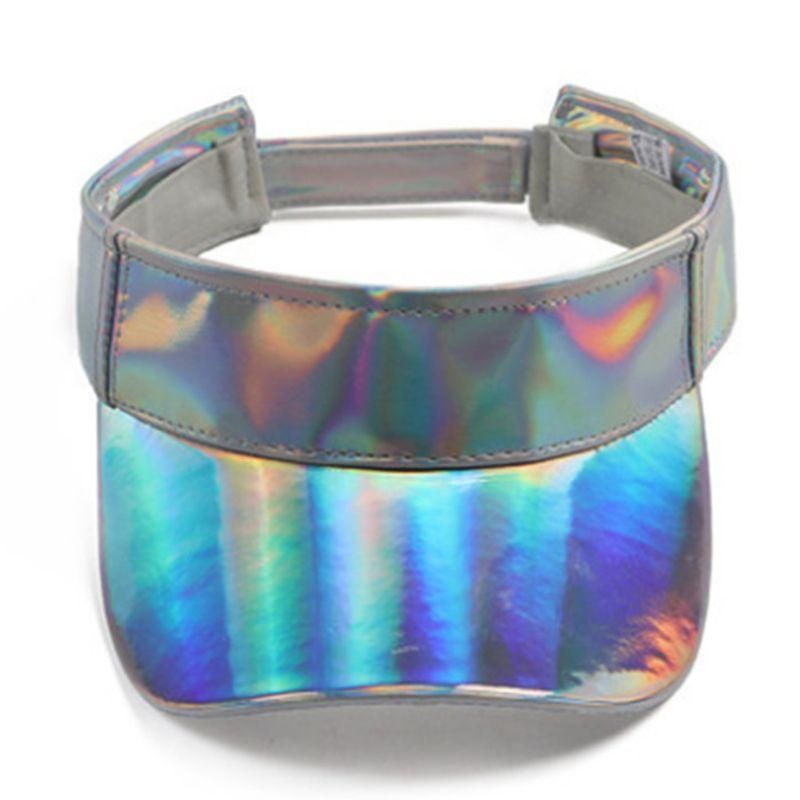 Minimalist Unisex Faux Leather Empty Top Baseball Cap Metallic Rave Hologram Reflective Wide Brim Adjusted Sun Visor Hat