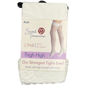 - Accessories - 2 Pair Secret Treasures White Lace Thigh High Stockings Plus Size
