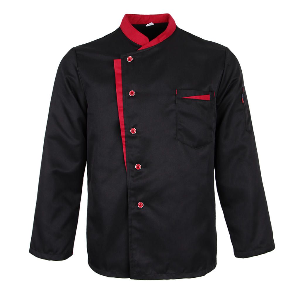 Long Sleeves Chef Jacket Coat Hotel Waiters Kitchen Uniform Black M