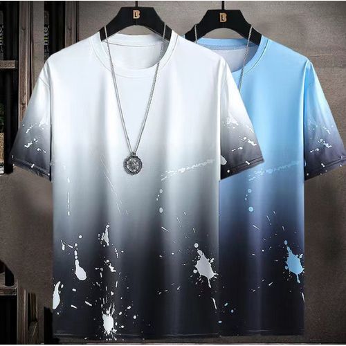 2 Pieces (White+Blue) Men's T-shirt M-5XL Large Size Shirt Clothes Casual