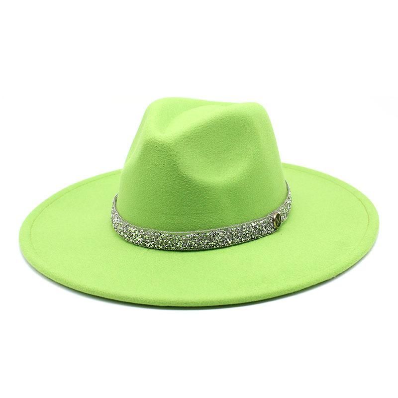 Women's Hat Wide Brim Simple Church Derby Top Hat Panama Solid Felt Fedoras Hat for Women Jazz Cap Pearl Crown Accessories 2022