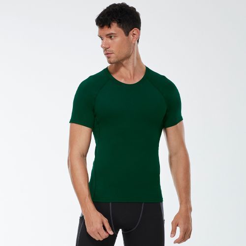 Men Summer Sports T-Shirt Short Sleeve Running Fitness Top（Dark Green）