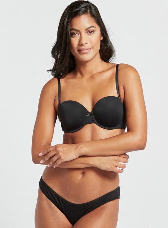 Bow Detail Balconette Bra- Black