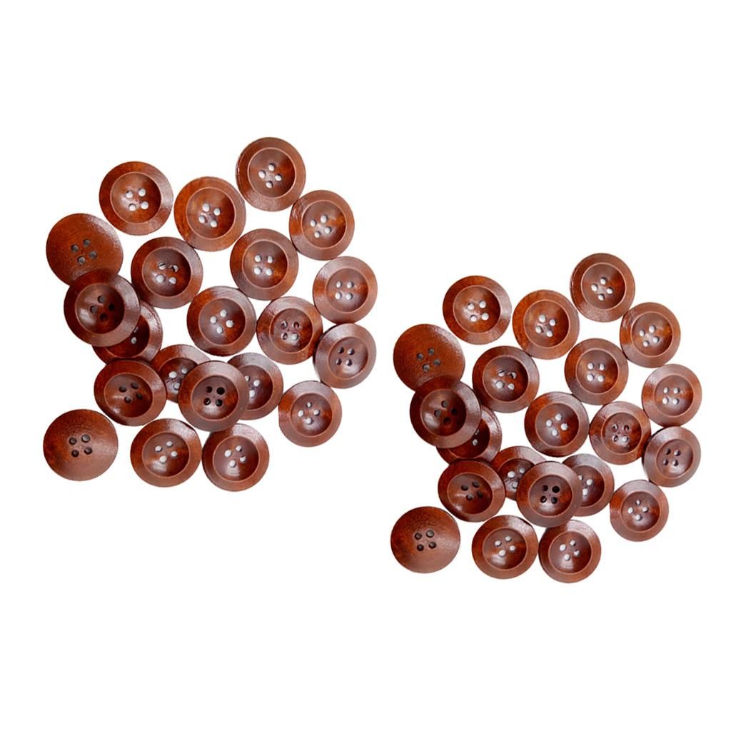 100Pcs Brown 4-holes Round Wooden Button Sewing Scrapbooking Craft