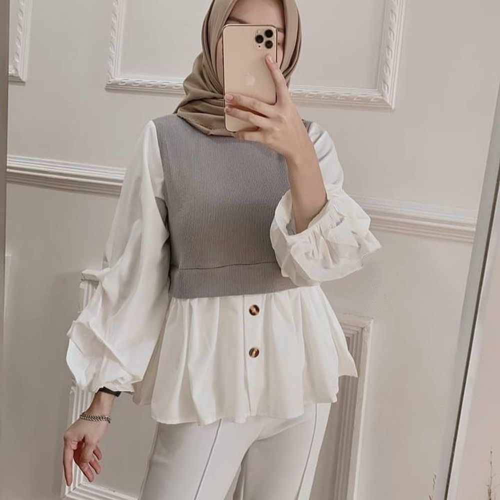Ramadan Abaya Dubai Turkey Morocco Muslim Fashion Tops For Women Shirts-Gray