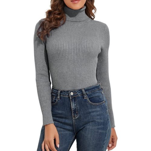 Ladies Long Sleeve Turtleneck T-shirt - Grey
