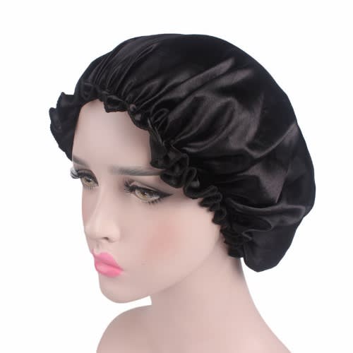 Satin Hair Bonnet For Sleeping - Black